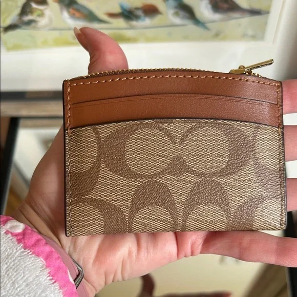 Coach Tan and Brown Card Holder with Colorful Logo - Picture 2 of 7